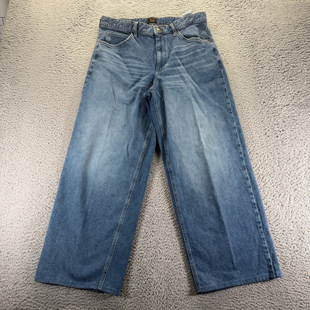 Lee Jeans‎ Womens 12 Blue Cotton Denim Straight Leg Faded Stretch Baggy Workwear